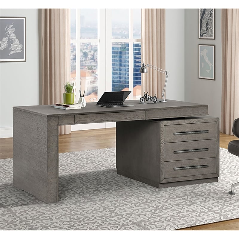 Parker House Pure Modern Wood Executive Desk in Moonstone Gray