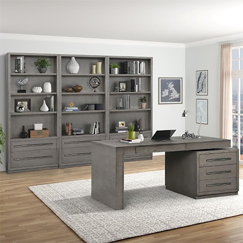 Parker House Pure Modern Wood Executive Desk in Moonstone Gray