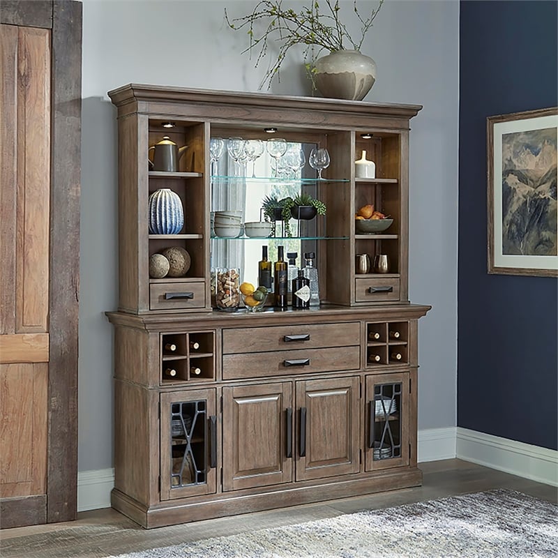 Parker House Sundance Wood Buffet and Hutch with Quartz Insert in Brown