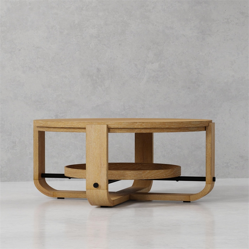 Parker House Escape Traditional Wood Round Cocktail Table with Shelf in Natural
