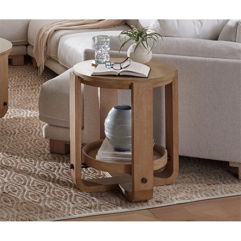 Parker House Escape Traditional Wood Round End Table with Shelf in Natural