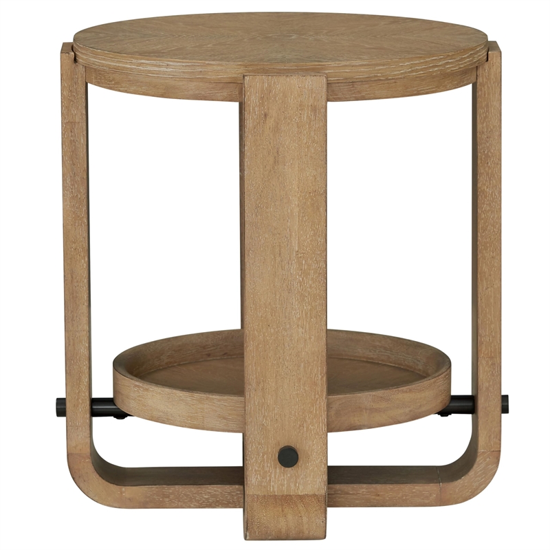 Parker House Escape Traditional Wood Round End Table with Shelf in Natural