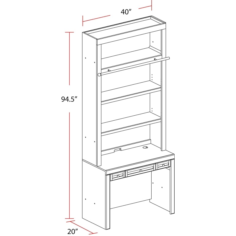 Parker House Catalina Farmhouse Wood Library Desk and Hutch in White