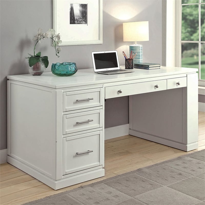 Parker House Catalina Wood Writing Desk with Power Center and USB in White