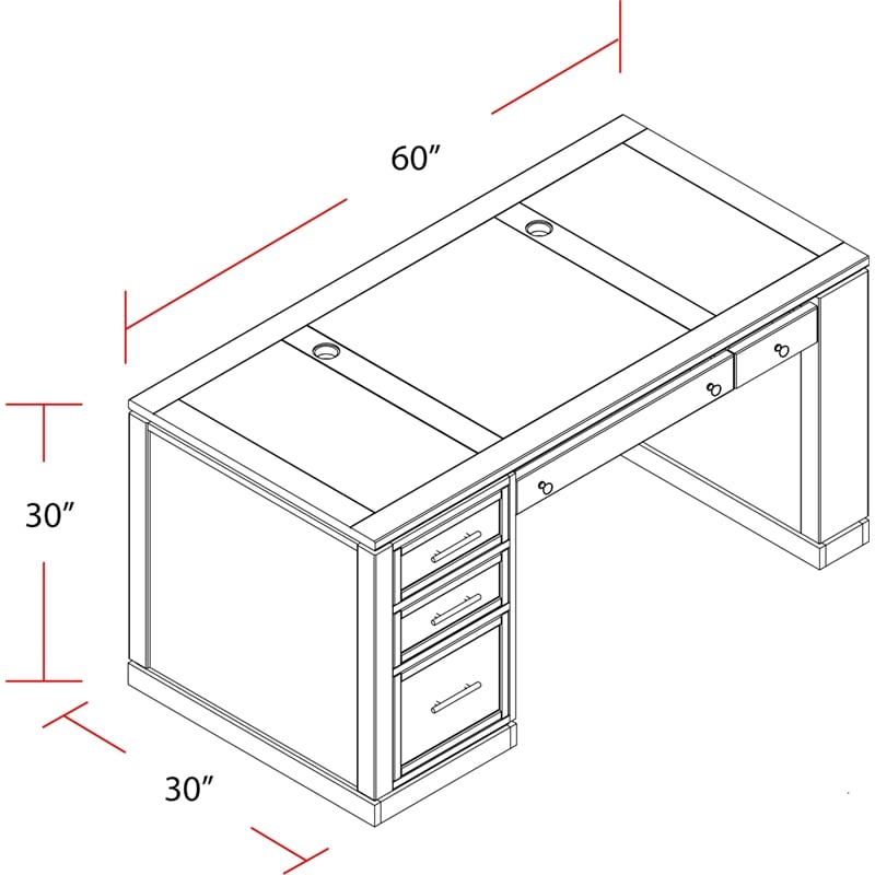 Parker House Catalina Wood Writing Desk with Power Center and USB in White
