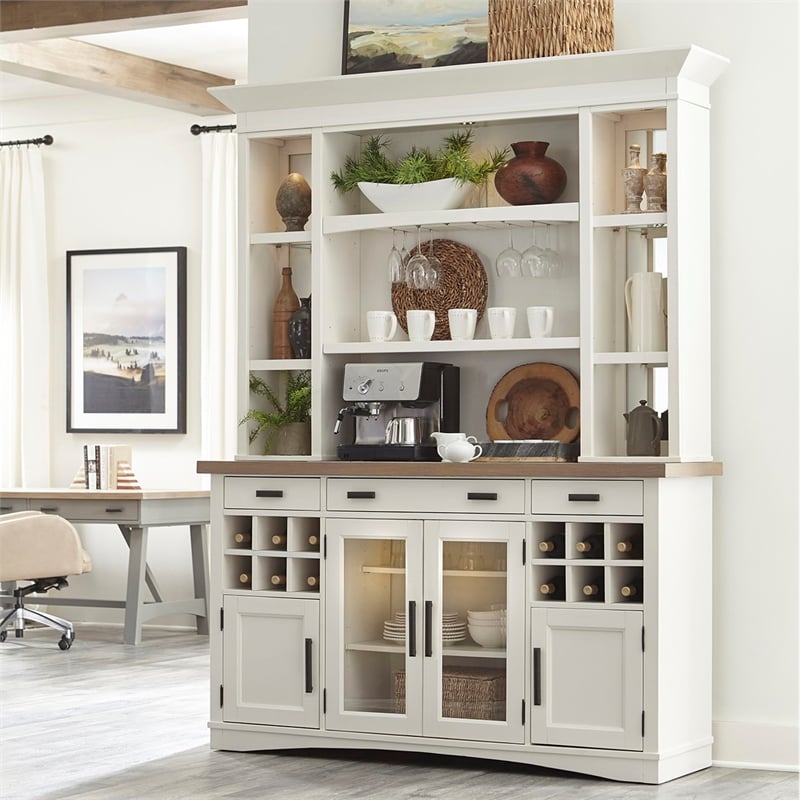 Parker House Americana Modern Wood Buffet with Display Hutch in White
