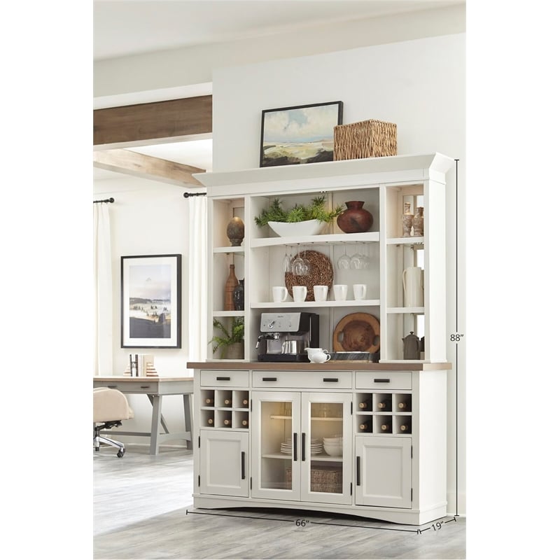Parker House Americana Modern Wood Buffet with Display Hutch in White