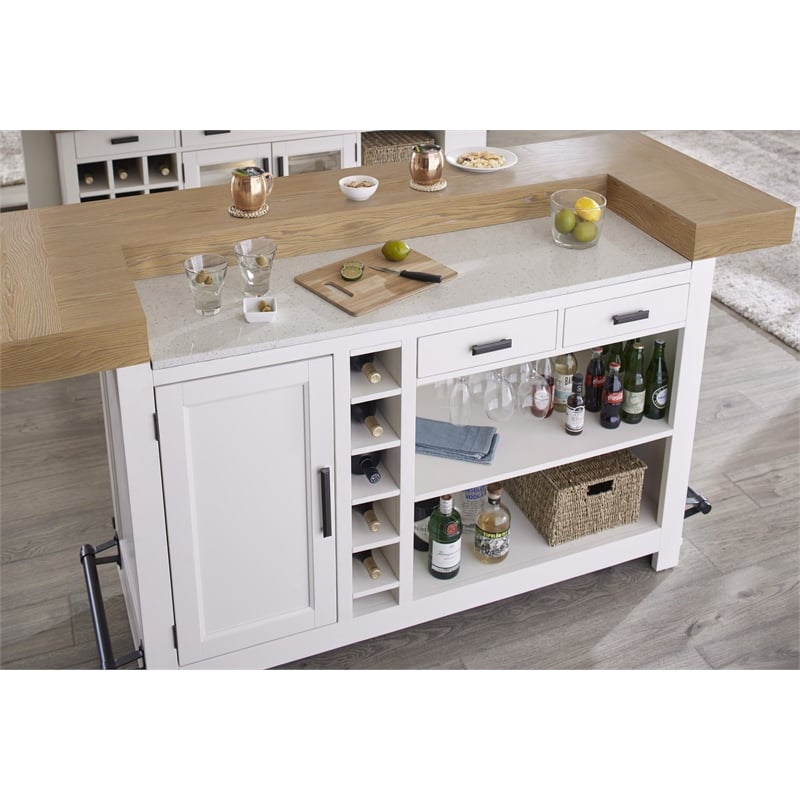 Parker House Americana Modern Wood Bar with Quartz Insert in White/Natural