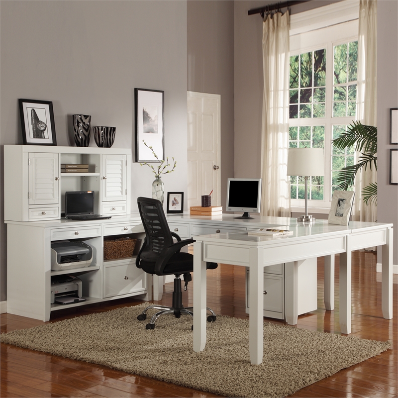 Parker House Boca Solid Wood Home Office Credenza Desk/Hutch in Cottage White