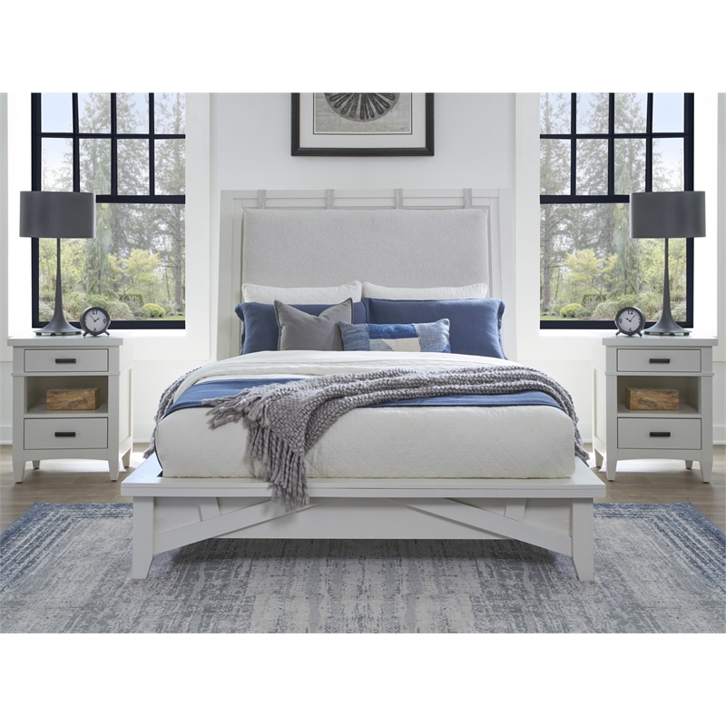 Parker House Americana Modern Bedroom Queen Platform Bed with 2 Nightstands