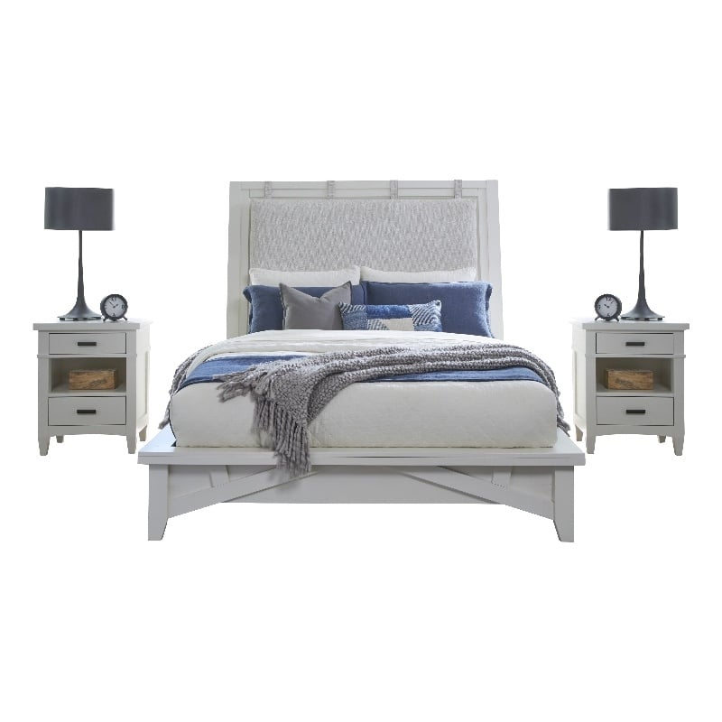 Parker House Americana Modern Bedroom Queen Platform Bed with 2 Nightstands