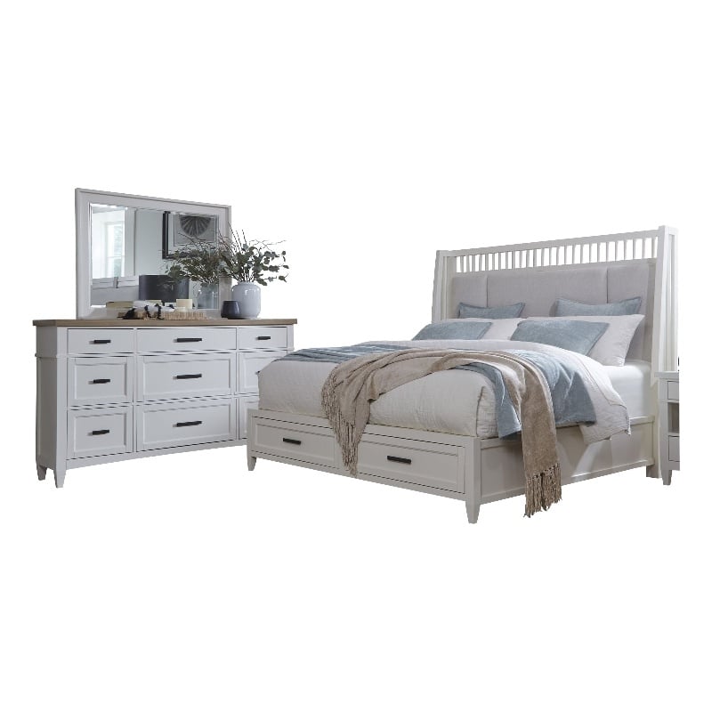 Parker House Americana Modern Bedroom King Shelter Bed with Dresser and Mirror