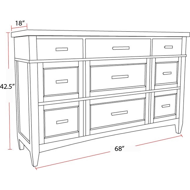 Parker House Americana Modern Queen Platform Bed 2Nightstands and Dresser Mirror