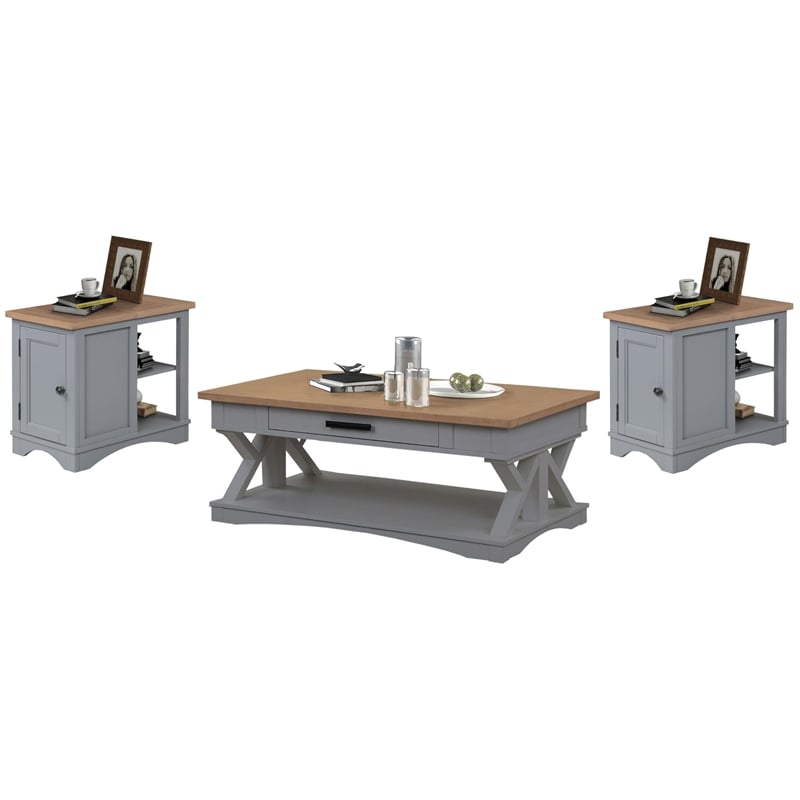 Parker House Americana Modern - Dove Cocktail Table with 2 Chairside Tables