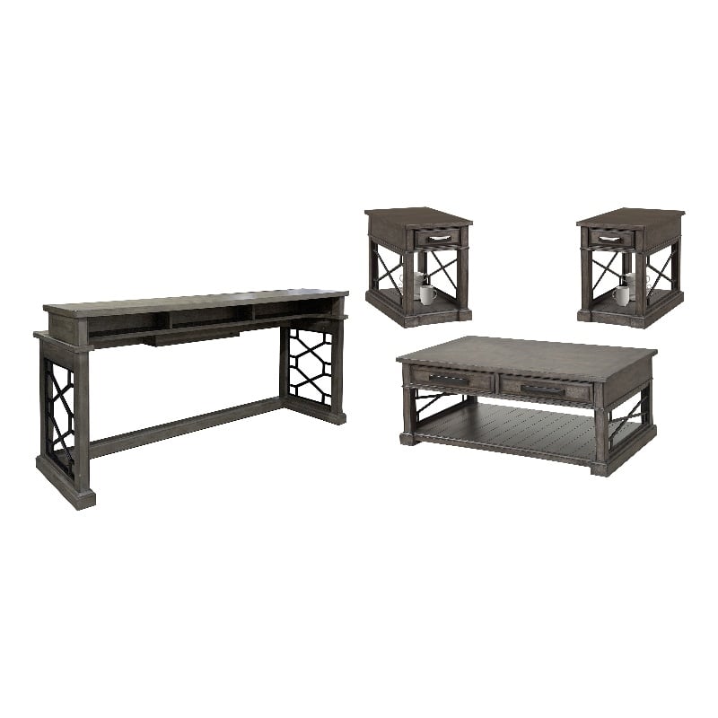 Parker House Sundance Smokey Grey Cocktail with 2 Chairside and Console Table