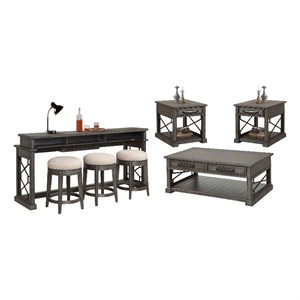 Parker House Sundance Smokey Grey Cocktail with 2 End and Console with 3 Stools