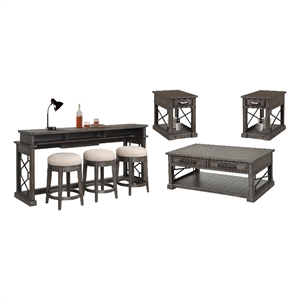 Parker House Sundance Smokey Grey Cocktail 2Chairside and Console Table 3 Stools
