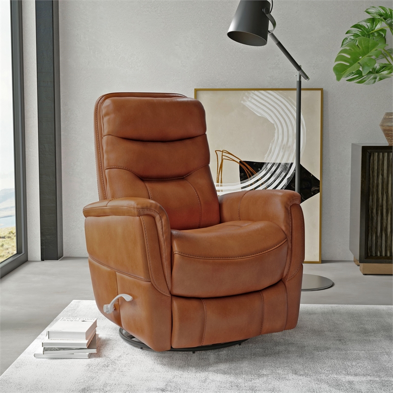 Parker Living Gemini Leather Manual Swivel Glider Recliner in Brown