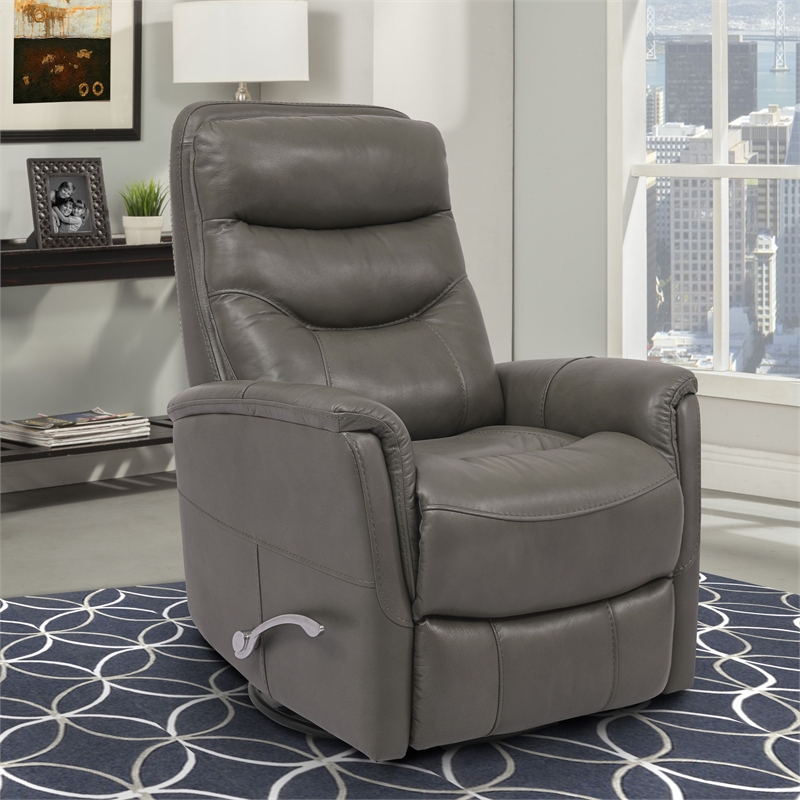 Parker Living Gemini Leather Manual Swivel Glider Recliner in Ice Gray