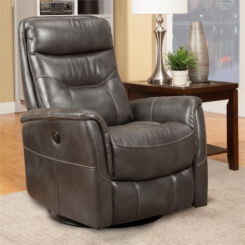 Parker Living Gemini Polyester/PU Power Swivel Glider Recliner in Flint Gray