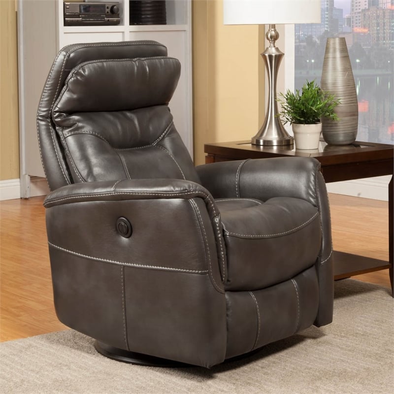 Parker Living Gemini Polyester/PU Power Swivel Glider Recliner in Flint Gray