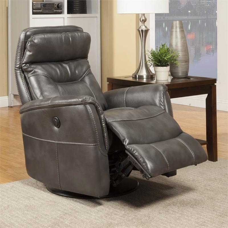 Parker Living Gemini Polyester/PU Power Swivel Glider Recliner in Flint Gray