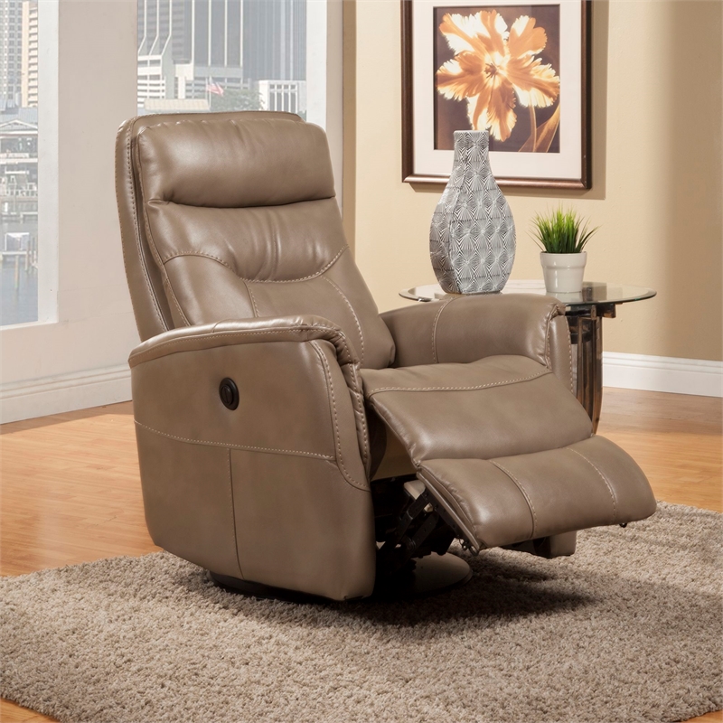 Parker Living Gemini Polyester/PU Power Swivel Glider Recliner in Linen Brown