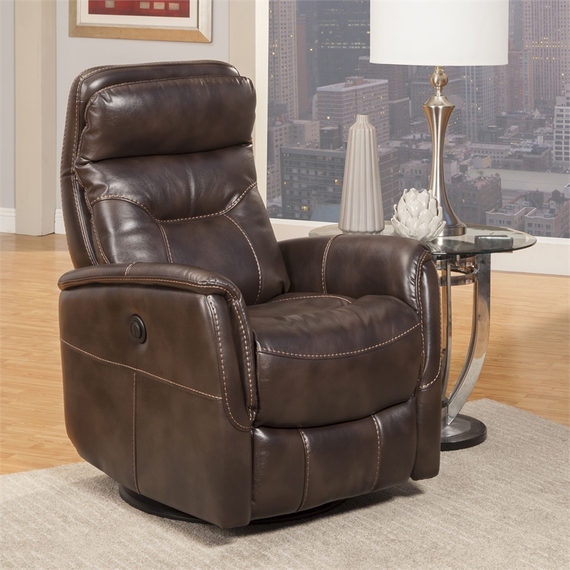 Parker Living Gemini Polyester/PU Power Swivel Glider Recliner in Truffle Brown