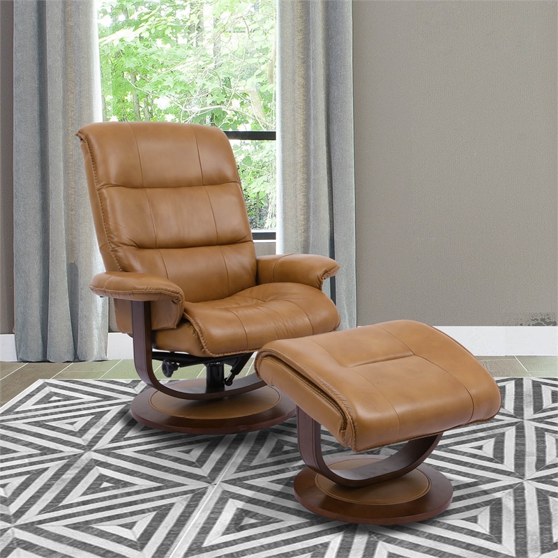 Parker Living Knight Leather Manual Reclining Swivel Chair and Ottoman in Brown