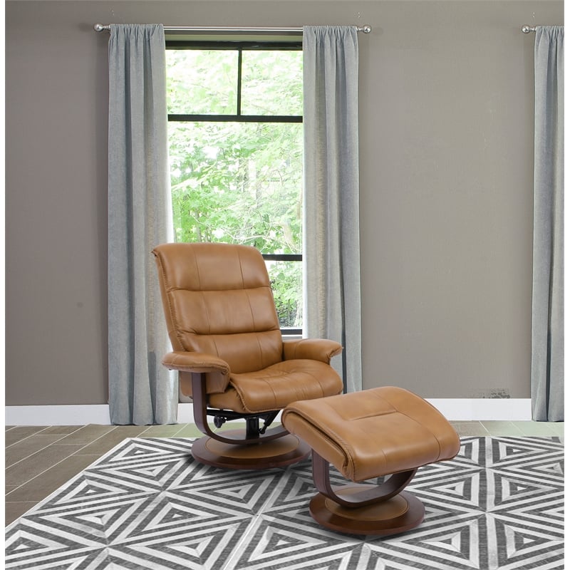 Parker Living Knight Leather Manual Reclining Swivel Chair and Ottoman in Brown