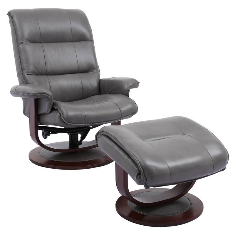 Parker Living Knight Leather Manual Reclining Swivel Chair and Ottoman in Gray