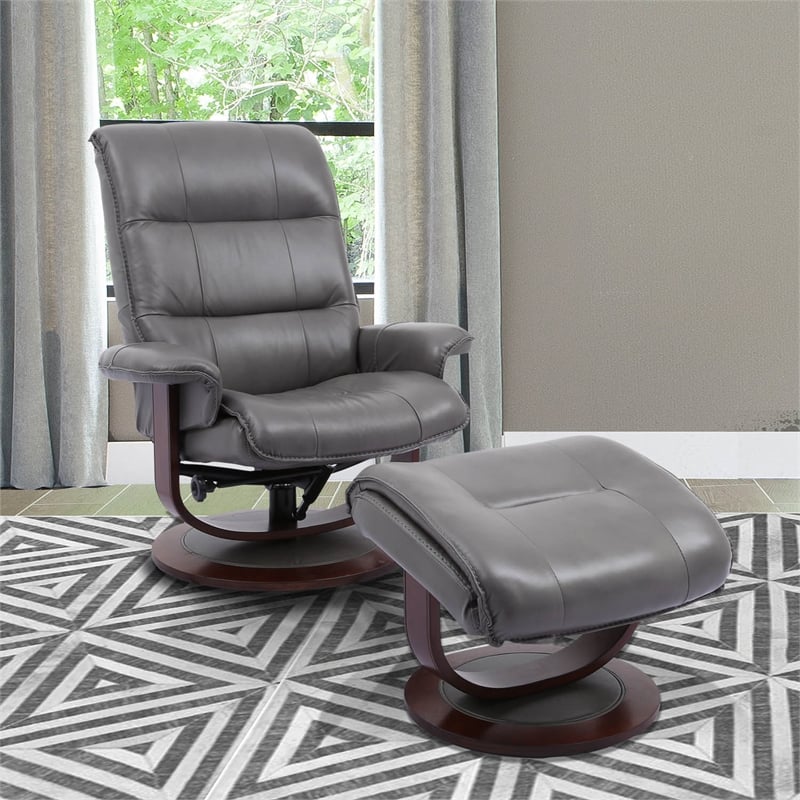 Parker Living Knight Leather Manual Reclining Swivel Chair and Ottoman in Gray