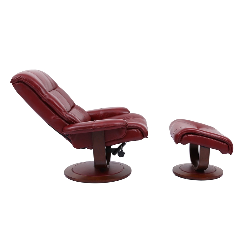 Parker Living Knight Leather Manual Reclining Swivel Chair and Ottoman in Red