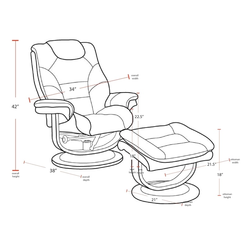 Parker Living Monarch Leather Manual Reclining Swivel Chair and Ottoman in Brown