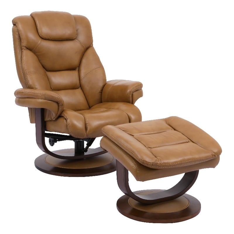 Parker Living Monarch Leather Manual Reclining Swivel Chair and Ottoman in Brown