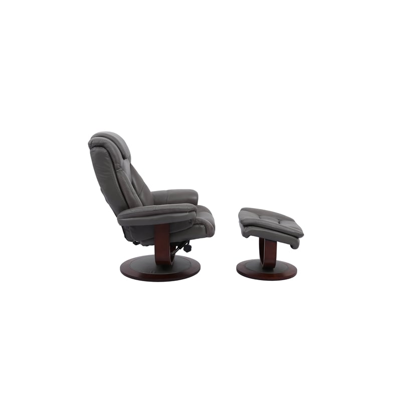 Parker Living Monarch Leather Manual Reclining Swivel Chair and Ottoman in Gray