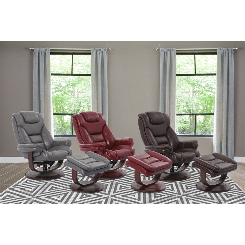 Parker Living Monarch Leather Manual Reclining Swivel Chair and Ottoman in Gray