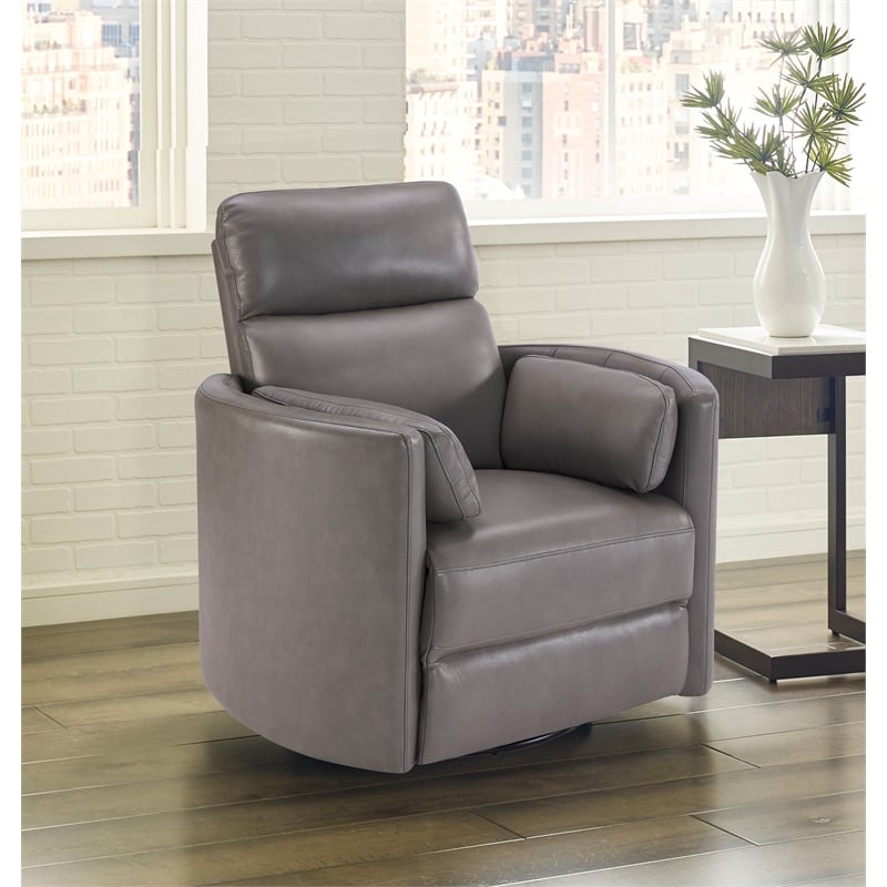 Parker Living Radius Leather Power Cordless Swivel Glider Recliner in Gray