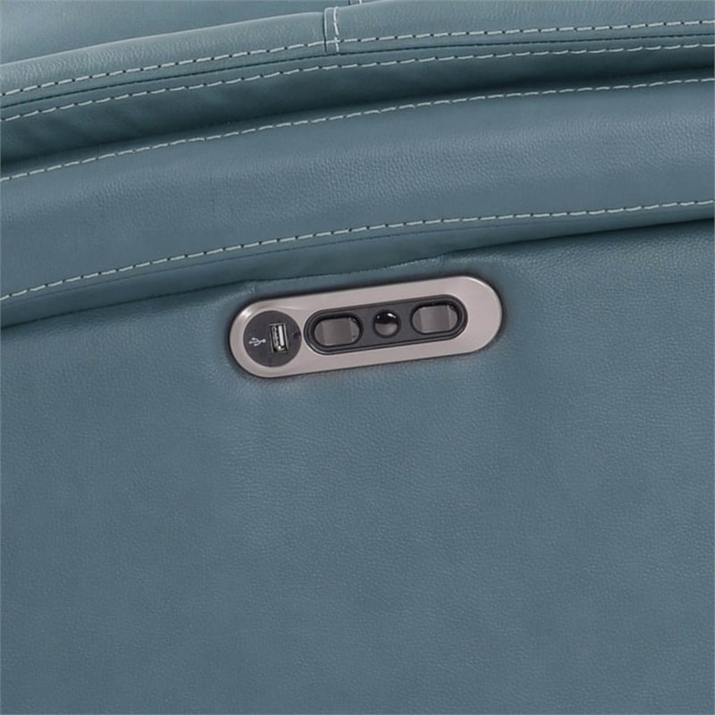 Parker Living Carnegie Leather Power Cordless Swivel Glider Recliner in Blue