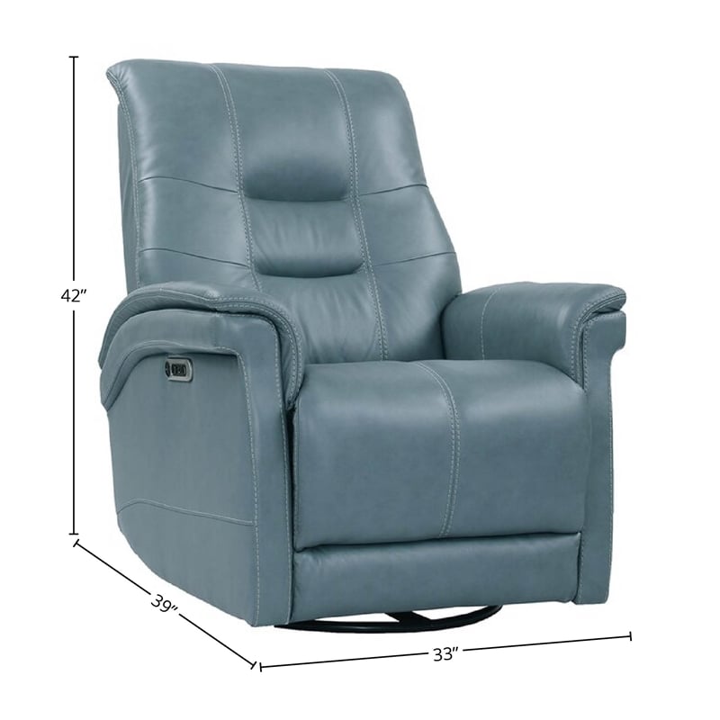 Parker Living Carnegie Leather Power Cordless Swivel Glider Recliner in Blue