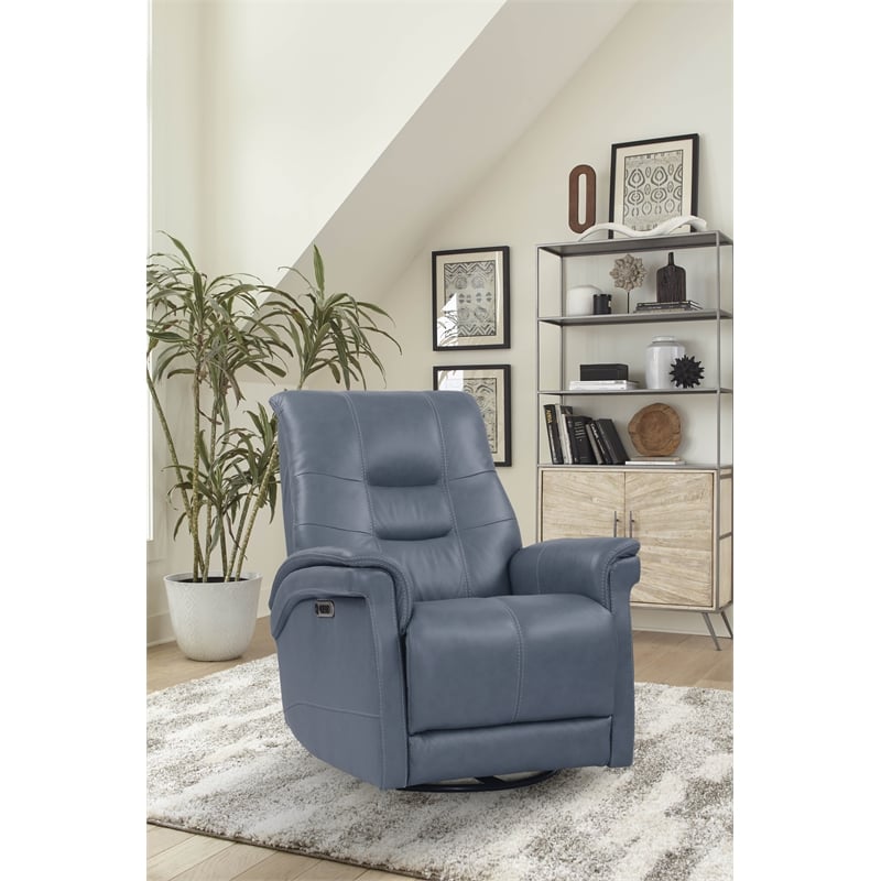 Parker Living Carnegie Leather Power Cordless Swivel Glider Recliner in Blue