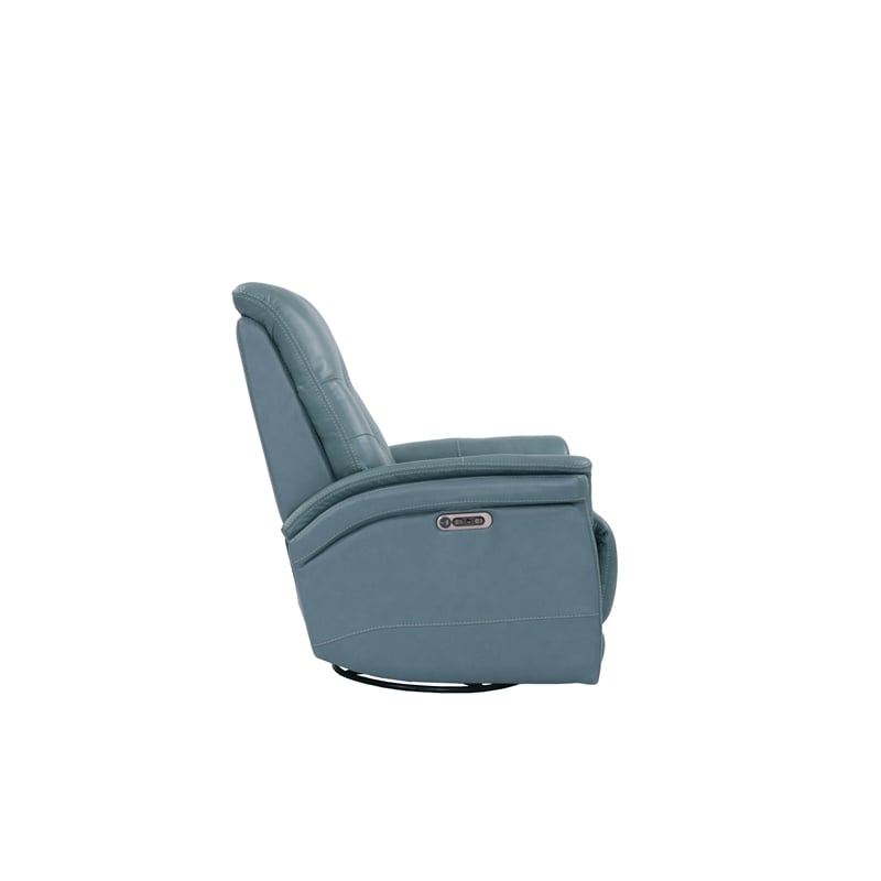 Parker Living Carnegie Leather Power Cordless Swivel Glider Recliner in Blue