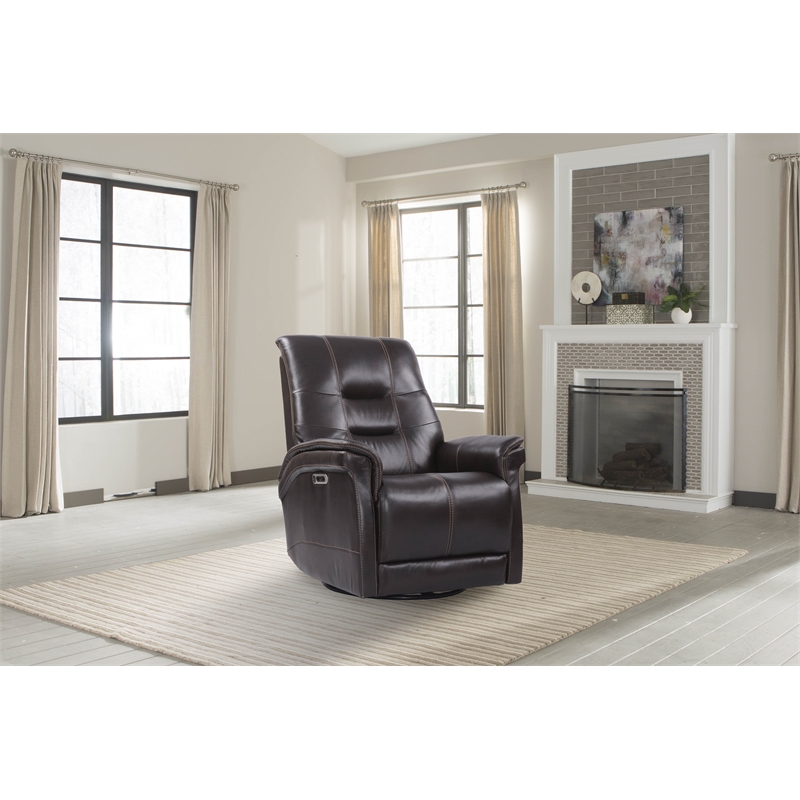 Parker Living Carnegie Leather Power Cordless Swivel Glider Recliner in Coffee