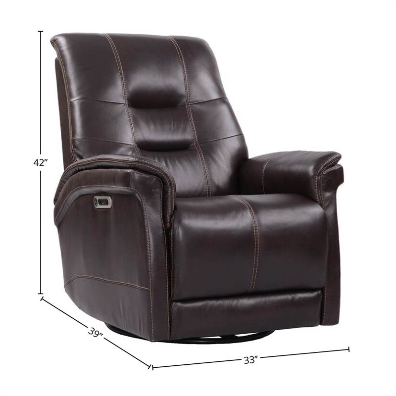 Parker Living Carnegie Leather Power Cordless Swivel Glider Recliner in Coffee