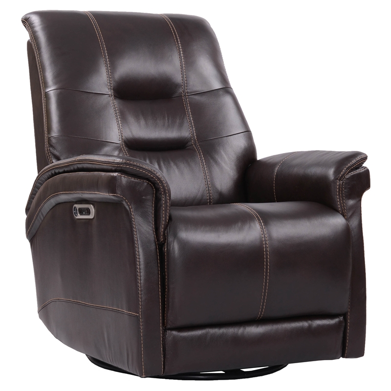 Parker Living Carnegie Leather Power Cordless Swivel Glider Recliner in Coffee