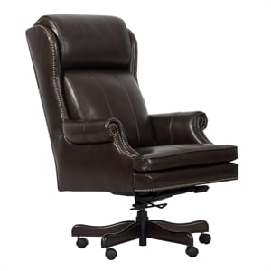 Parker Living 51&quot Transitional Leather Swivel Desk Chair in Pacific Brown