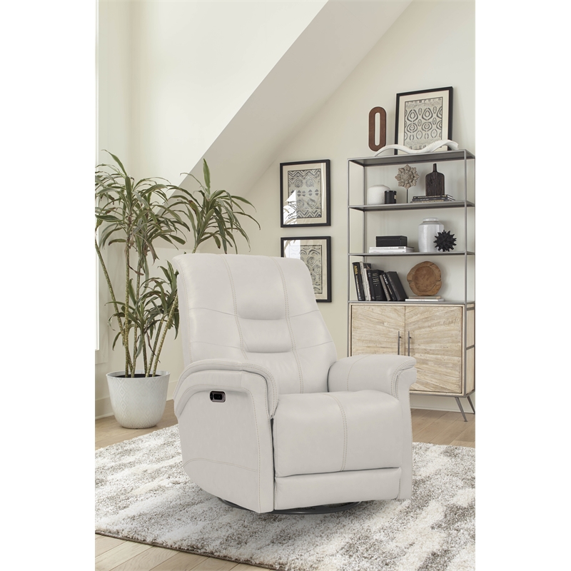 Parker Living Carnegie Leather Power Cordless Swivel Glider Recliner in Ivory