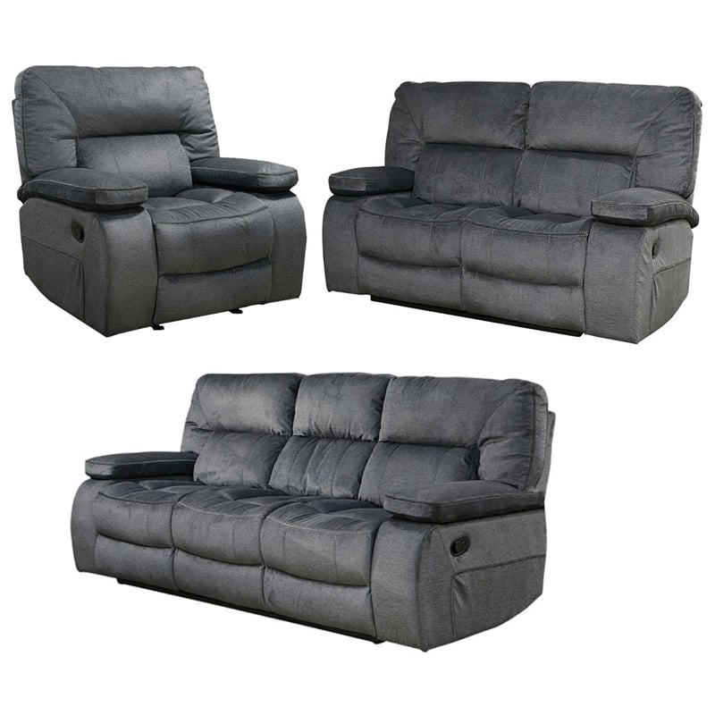 Transitional 3 Piece Set Chapman Manual Reclining Collection Polo Gray