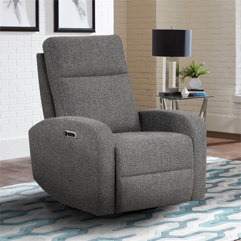 Parker Living Leather Power Swivel Glider Recliner in Gray Finish