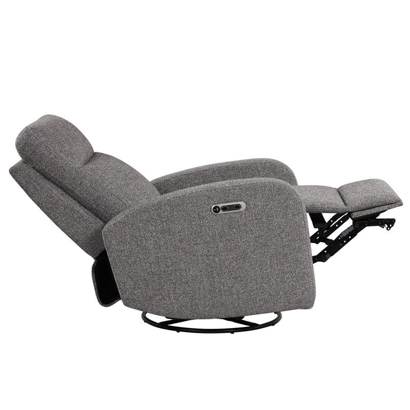 Parker Living Leather Power Swivel Glider Recliner in Gray Finish